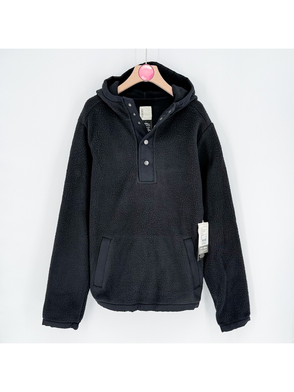 NWT Vuori Morrow Sherpa Fleece Pullover Outdoor Hoodie Black Mens Large